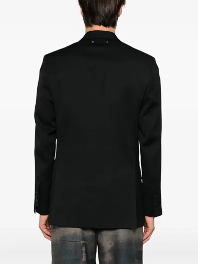 Golden Goose Men's Golden M`s Double Breasted Blazer Light Dry Wool Gabardine/ Printed Message Inside Contrast Li In Black