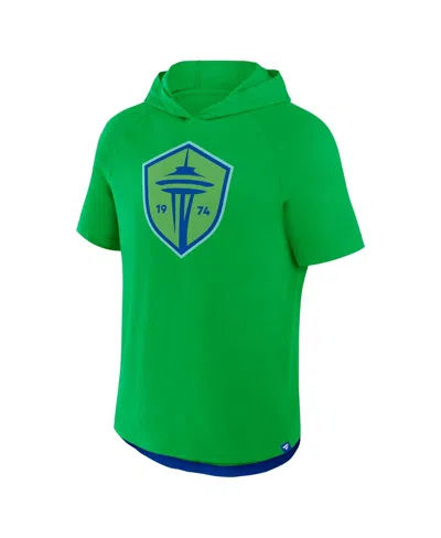 Fanatics Men's Rave Green Seattle Sounders Fc Hat Trick Stadium Slub Raglan Short Sleeve Pullover Hoodie T-sh In Green