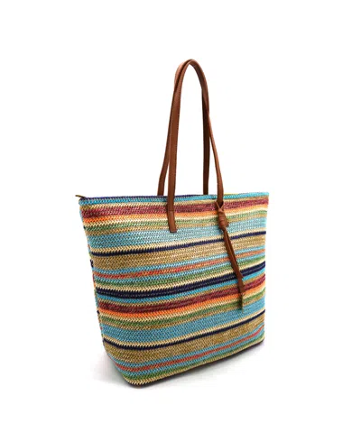 Like Dreams Auburn Striped Straw Tote Bag