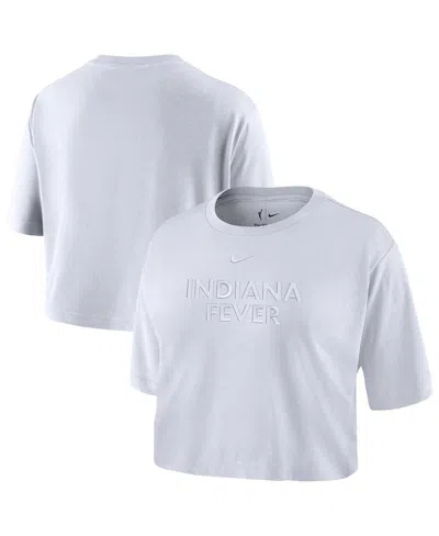 Nike Women's White Indiana Fever Basketball Tonal Wordmark Cropped T-shirt