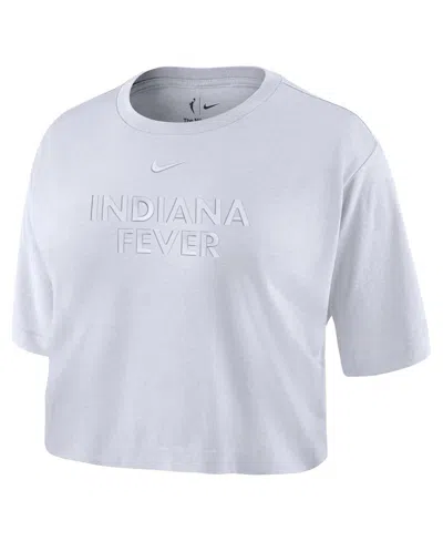 Nike Women's White Indiana Fever Basketball Tonal Wordmark Cropped T-shirt