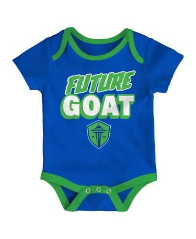 Outerstuff Newborn 3-pack Green/heather Gray/blue Seattle Sounders Fc Loyal Buddies Bodysuit Set In Green