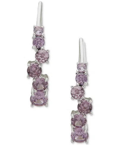 Anne Klein Silver-tone Purple Stone Cluster Drop Earrings