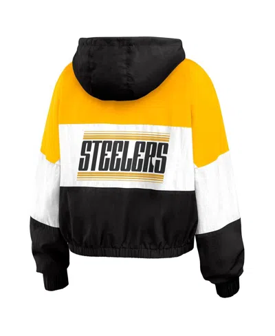 Wear By Erin Andrews Women's Black/gold Pittsburgh Steelers Plus Size Color Block Full-zip Windbreaker Jacket