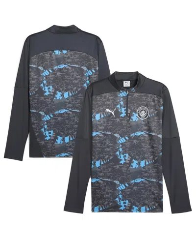 Puma Men's Navy Manchester City 2024/25 Pre-match Quarter-zip Sweatshirt In Black