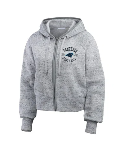 Wear By Erin Andrews Women's Heather Gray Carolina Panthers Speckled Fleece Cropped Full Zip Hoodie In Gray