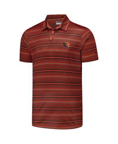 Columbia Men's Orange Oregon State Beavers Pfg Super Terminal Tackle Omni-shade Stripe Polo Shirt In Brown