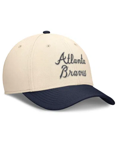 Nike Men's Natural/navy Atlanta Braves Statement Rise Performance Flex Hat