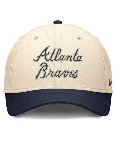 Nike Men's Natural/navy Atlanta Braves Statement Rise Performance Flex Hat