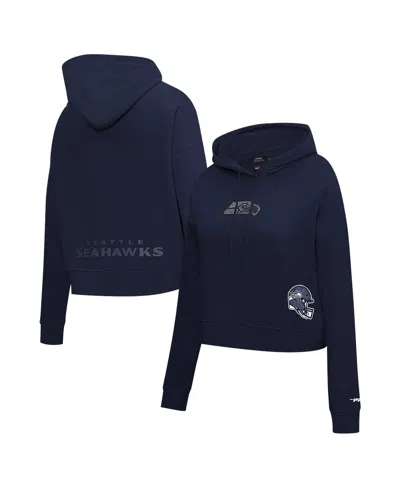 Pro Standard Women's College Navy Seattle Seahawks Jeweled Cropped Pullover Hoodie