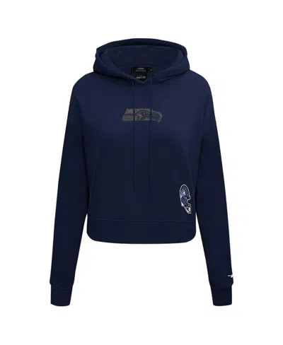 Pro Standard Women's College Navy Seattle Seahawks Jeweled Cropped Pullover Hoodie