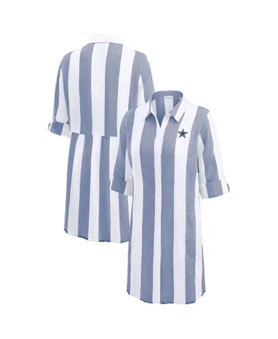 Tommy Bahama Women's Navy/white Dallas Cowboys Rugby Beach Stripe Button-up Tunic Top