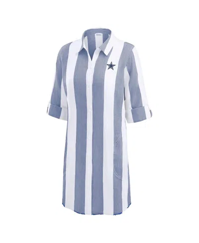 Tommy Bahama Women's Navy/white Dallas Cowboys Rugby Beach Stripe Button-up Tunic Top