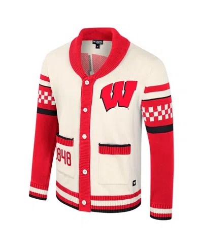 Colosseum Men's And Women's Cream Wisconsin Badgers Wild Collective Button-up Jacquard Sweater