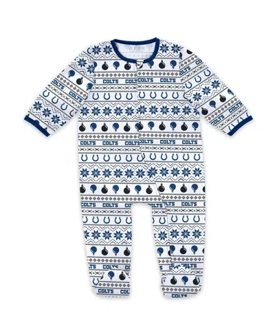 Wear By Erin Andrews Baby Boys And Girls Indianapolis Colts Allover Print Full-zip Sleeper With Bib Set In Blue