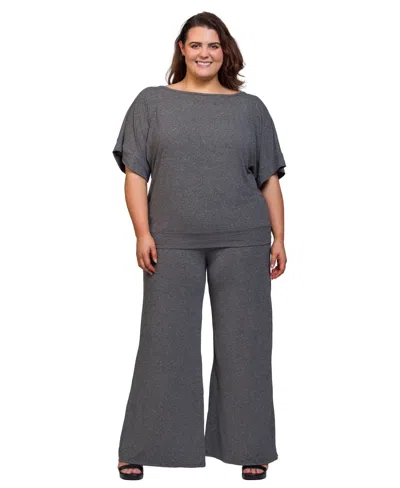 24seven Comfort Apparel Plus Size Boat Neck Top And Wide Leg Pants Set