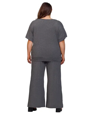 24seven Comfort Apparel Plus Size Boat Neck Top And Wide Leg Pants Set