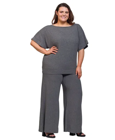 24seven Comfort Apparel Plus Size Boat Neck Top And Wide Leg Pants Set