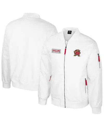 Colosseum Men's Maryland Terrapins White Rabbit Full-zip Bomber Jacket In White