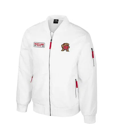 Colosseum Men's Maryland Terrapins White Rabbit Full-zip Bomber Jacket In White