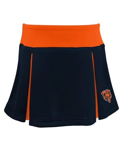 Outerstuff Girls Toddler Navy Chicago Bears Spirit Cheer 3-piece Cheerleader Set With Bloomers In Orange