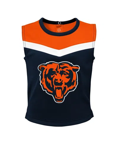 Outerstuff Girls Toddler Navy Chicago Bears Spirit Cheer 3-piece Cheerleader Set With Bloomers In Orange