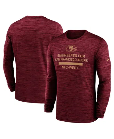 Nike Men's Scarlet San Francisco 49ers Sideline Velocity Performance Long Sleeve T-shirt In Burgundy