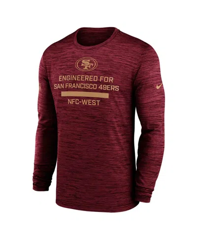Nike Men's Scarlet San Francisco 49ers Sideline Velocity Performance Long Sleeve T-shirt In Burgundy