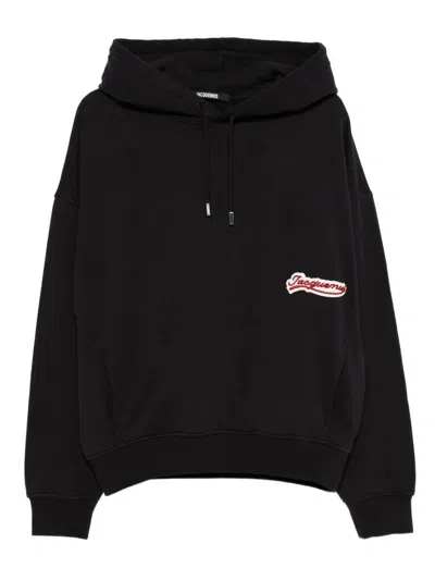 Jacquemus Cotton Sweatshirt With Embroidered Varsity Patch In Black