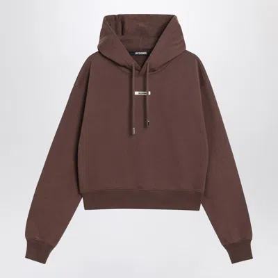 Jacquemus Drawstring Hood Gros-grain Hoodie In Brown