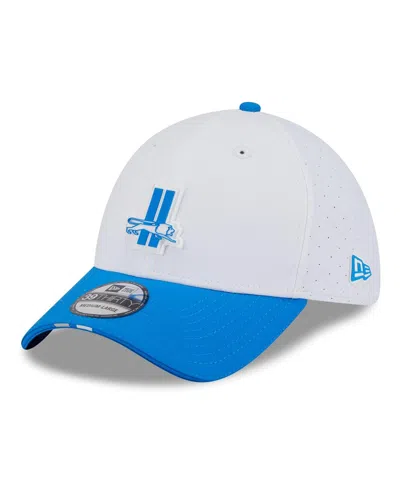 New Era Men's White/blue Detroit Lions 2025 Nfl Training Camp Throwback Logo 39thirty Flex Hat