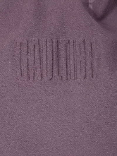 Jean Paul Gaultier Bonded Cotton Cropped Bat Sleeves Hoodie With "gaultier" Embossing Clothing In Purple