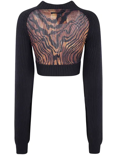 Jean Paul Gaultier Ribbed Long Sleeves Cropped Sweater With Sheer Panel