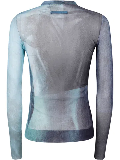 Jean Paul Gaultier Crew Neck Sheer Abstract Print Top In Multi