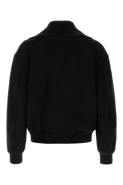 Jil Sander Black Wool Sweather With Zip Up Element In Black