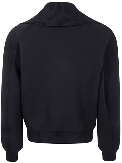 Jil Sander Black Wool Sweather With Zip Up Element In Black