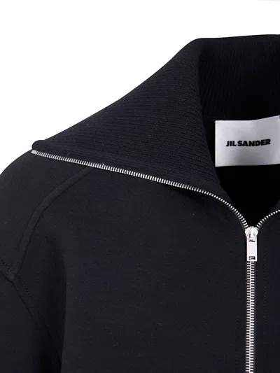 Jil Sander Black Wool Sweather With Zip Up Element In Black