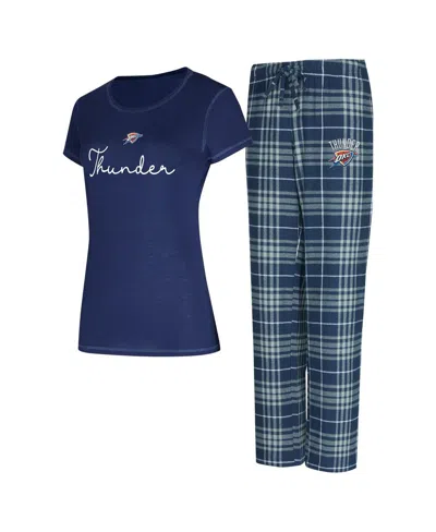 Concepts Sport Women's 2-piece Navy/gray Oklahoma City Thunder Vector Top Flannel And Pants Sleep Set