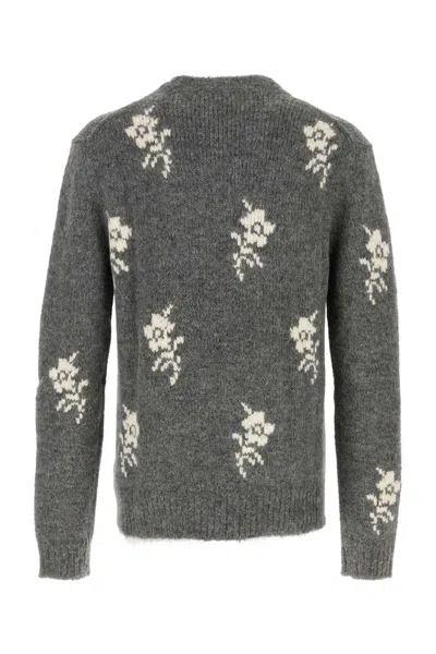 Jil Sander Alpaca Blend Sweater Embroidered Flowers In Gray