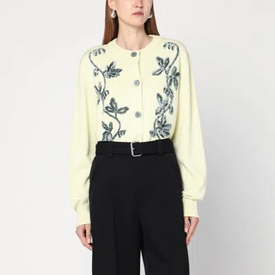 Jil Sander Light Yellow Cardigan With Floral Embroidery Women In Yellow