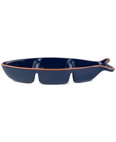 Euro Ceramica Costa Azul Fish-shaped Divided Serving Dish, Large In Blue