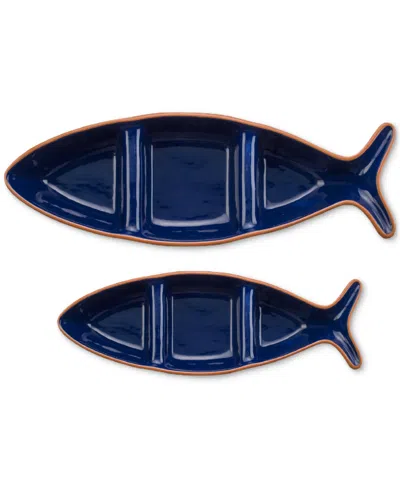 Euro Ceramica Costa Azul Fish-shaped Divided Serving Dish, Large In Blue