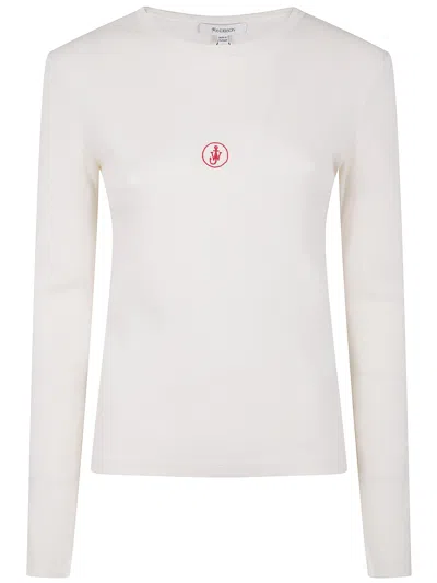 Jw Anderson Crew Neck Long Sleeves Ribbed Cuffs In White