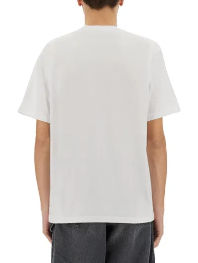 Jw Anderson Men White Crewneck T-shirt With Logo Embroidery On The Front In Cotton Man In White