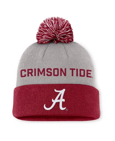 Nike Men's Gray/crimson Alabama Crimson Tide Primetime Peak Cuffed With Pom Knit Hat In Red