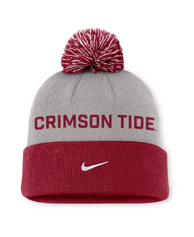 Nike Men's Gray/crimson Alabama Crimson Tide Primetime Peak Cuffed With Pom Knit Hat In Red