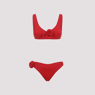La Reveche Nuha Floral-applique Bikini In Red