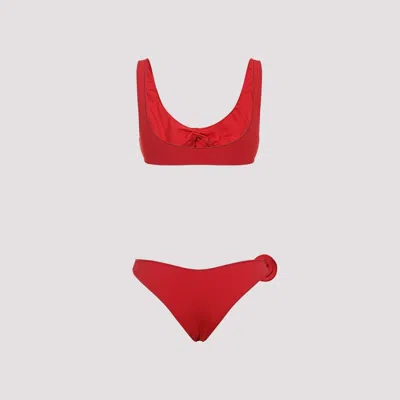 La Reveche Nuha Floral-applique Bikini In Red