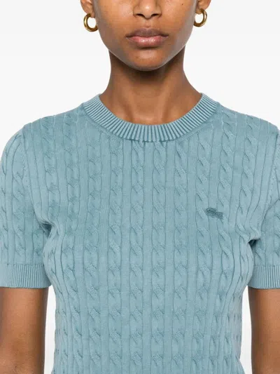 Lacoste Cable Knit Sweater In Blue
