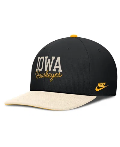 Nike Men's Black/cream Iowa Hawkeyes Pro Legacy Script Snapback Hat
